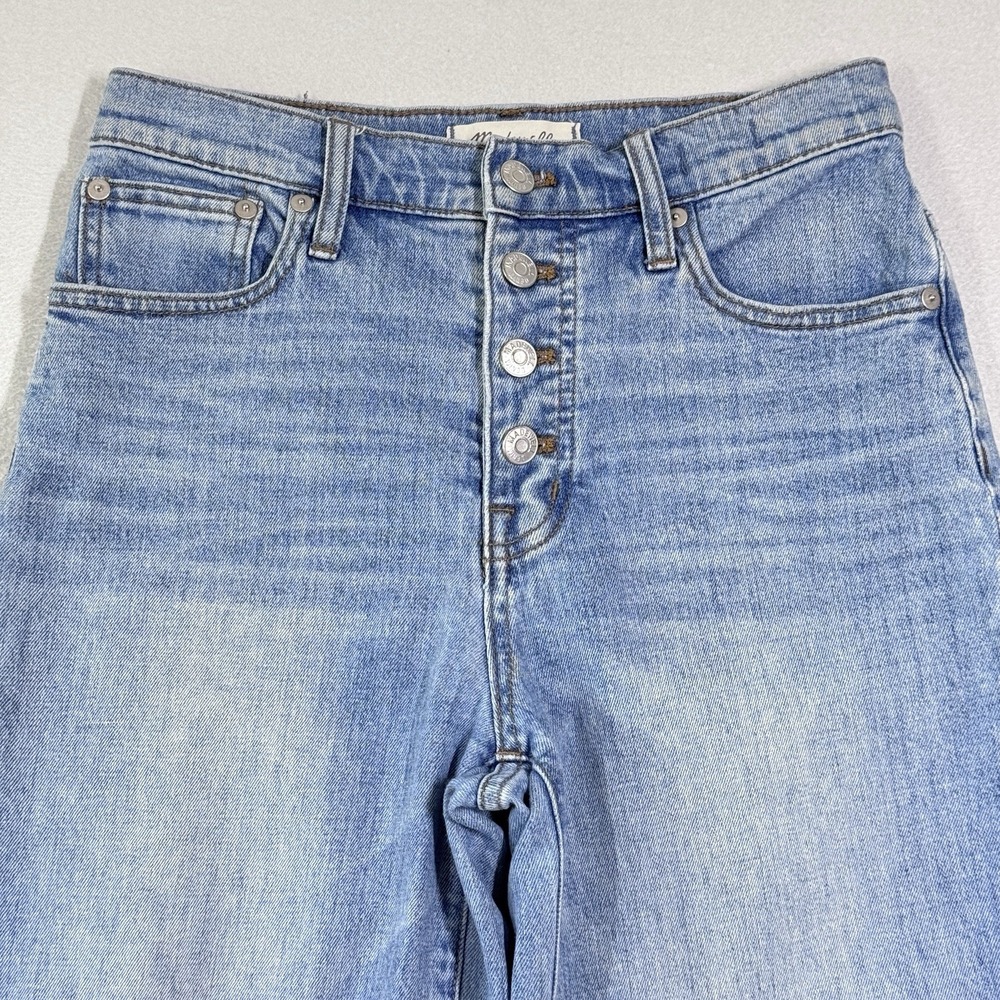 Madewell Jeans Womens 26 Wide Leg Crop Exposed Button Fly Raw Hem Stretch Denim - Picture 2 of 13